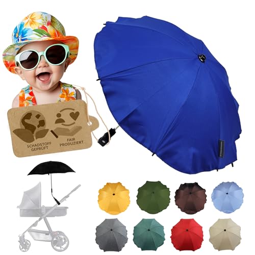 BambiniWelt by Rafael K. Sonnenschutz universal [Sonnenschirm für Kinderwagen] Buggy UV Schutz 50+ mit Universalhalterung biegsamer Schirm für Rund- und Ovalrohre verstellbar (blau) von BambiniWelt by Rafael K.
