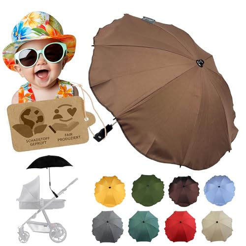 BambiniWelt by Rafael K. Sonnenschutz universal [Sonnenschirm für Kinderwagen] Buggy UV Schutz 50+ mit Universalhalterung biegsamer Schirm für Rund- und Ovalrohre verstellbar (braun) von BambiniWelt by Rafael K.