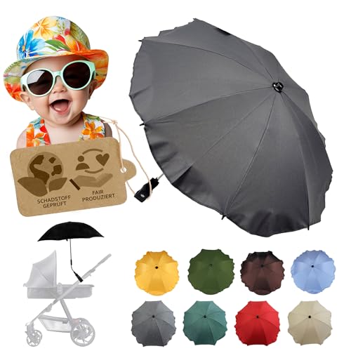 BambiniWelt by Rafael K. Sonnenschutz universal [Sonnenschirm für Kinderwagen] Buggy UV Schutz 50+ mit Universalhalterung biegsamer Schirm für Rund- und Ovalrohre verstellbar (dunkelgrau) von BambiniWelt by Rafael K.