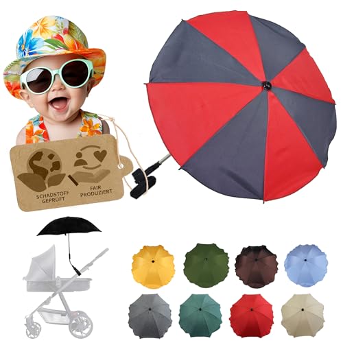 BambiniWelt by Rafael K. Sonnenschutz universal [Sonnenschirm für Kinderwagen] Buggy UV Schutz 50+ mit Universalhalterung biegsamer Schirm für Rund- und Ovalrohre verstellbar (grau-rot) von BambiniWelt by Rafael K.