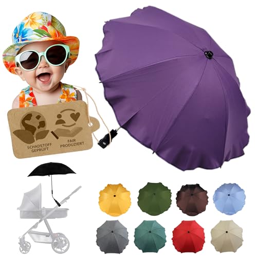 BambiniWelt by Rafael K. Sonnenschutz universal [Sonnenschirm für Kinderwagen] Buggy UV Schutz 50+ mit Universalhalterung biegsamer Schirm für Rund- und Ovalrohre verstellbar (lila) von BambiniWelt by Rafael K.