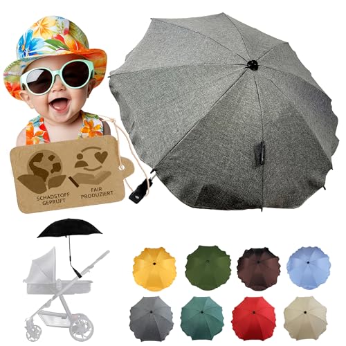 BambiniWelt by Rafael K. Sonnenschutz universal [Sonnenschirm für Kinderwagen] Buggy UV Schutz 50+ mit Universalhalterung biegsamer Schirm für Rund- und Ovalrohre verstellbar (meliert dunkelgrau) von BambiniWelt by Rafael K.