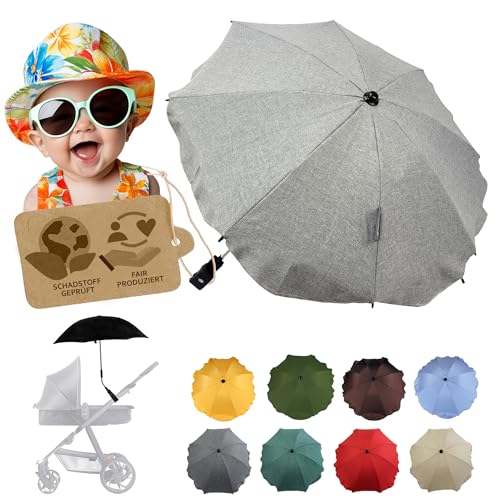 BambiniWelt by Rafael K. Sonnenschutz universal [Sonnenschirm für Kinderwagen] Buggy UV Schutz 50+ mit Universalhalterung biegsamer Schirm für Rund- und Ovalrohre verstellbar (meliert hellgrau) von BambiniWelt by Rafael K.