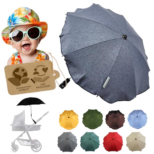 BambiniWelt by Rafael K. Sonnenschutz universal [Sonnenschirm für Kinderwagen] Buggy UV Schutz 50+ mit Universalhalterung biegsamer Schirm für Rund- und Ovalrohre verstellbar (meliert marine) von BambiniWelt by Rafael K.