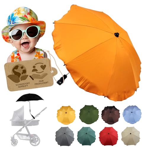BambiniWelt by Rafael K. Sonnenschutz universal [Sonnenschirm für Kinderwagen] Buggy UV Schutz 50+ mit Universalhalterung biegsamer Schirm für Rund- und Ovalrohre verstellbar (orange) von BambiniWelt by Rafael K.