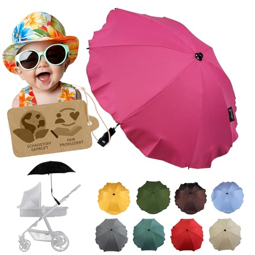 BambiniWelt by Rafael K. Sonnenschutz universal [Sonnenschirm für Kinderwagen] Buggy UV Schutz 50+ mit Universalhalterung biegsamer Schirm für Rund- und Ovalrohre verstellbar (pink) von BambiniWelt by Rafael K.