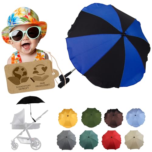 BambiniWelt by Rafael K. Sonnenschutz universal [Sonnenschirm für Kinderwagen] Buggy UV Schutz 50+ mit Universalhalterung biegsamer Schirm für Rund- und Ovalrohre verstellbar (schwarz-blau) von BambiniWelt by Rafael K.