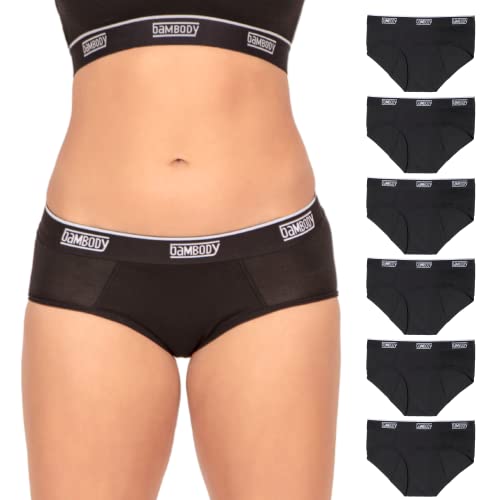 Bambody Auslaufsicherer Hipster: sportliche Periodenhöschen für Damen und Teenager, 6er Pack: schwarz, 38 von Bambody