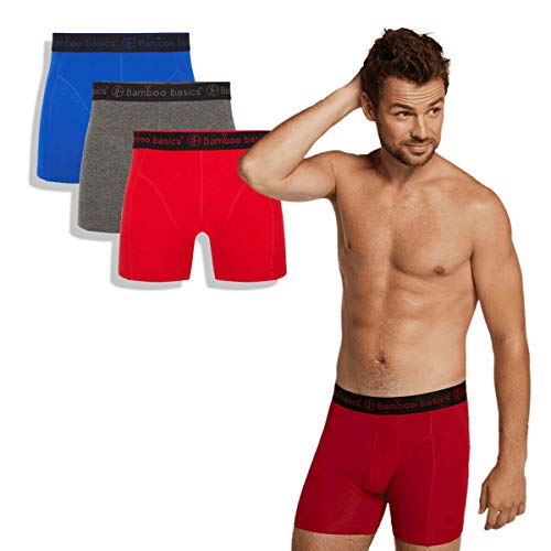 Bamboo Basics - Herren Bambus Boxershorts - Rico - 3er-Pack - Atmungsaktive Unterwäsche - Grau, Blau und Rot - XL von Bamboo Basics