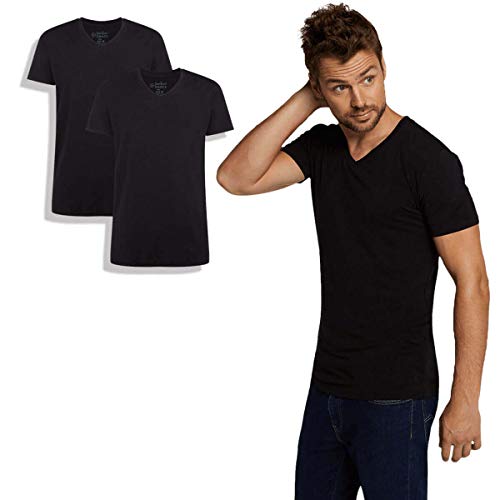 Bamboo Basics - Herren Bambus T-Shirt - Velo - V-Ausschnitt - 2er-Pack - Extra weich und Atmungsaktiv - Schwarz - M von Bamboo Basics