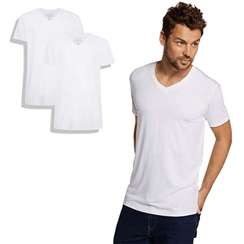 Bamboo Basics - Herren Bambus T-Shirt - Velo - V-Ausschnitt - 2er-Pack - Extra weich und Atmungsaktiv - Weiß - L von Bamboo Basics