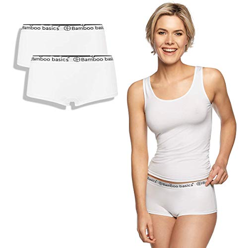 Bamboo Basics - Damen Bambus Hipster mit weichem Bund - Iris - 2er-Pack - Nicht irritierenden Nähten und Etiketten - Atmungsaktiv - M - Weiß von Bamboo Basics