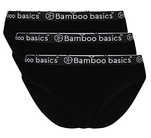 Bamboo Basics - Damen Bambus Slip mit weichem Bund - Yara -3er-Pack - Nicht irritierenden Nähten und Etiketten - Atmungsaktiv - L - Schwarz von Bamboo Basics