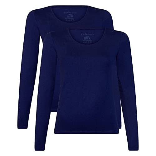 Bamboo Basics Damen T-Shirt, 2er Pack - Lara Longsleeve, Unterhemd, Rundhals, Uni Blau L von Bamboo Basics