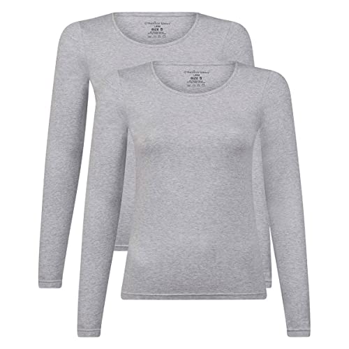 Bamboo Basics Damen T-Shirt, 2er Pack - Lara Longsleeve, Unterhemd, Rundhals, Uni Grau L von Bamboo Basics