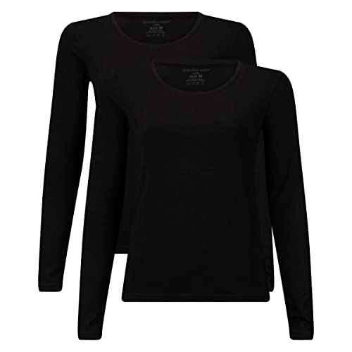 Bamboo Basics Damen T-Shirt, 2er Pack - Lara Longsleeve, Unterhemd, Rundhals, Uni Schwarz L von Bamboo Basics