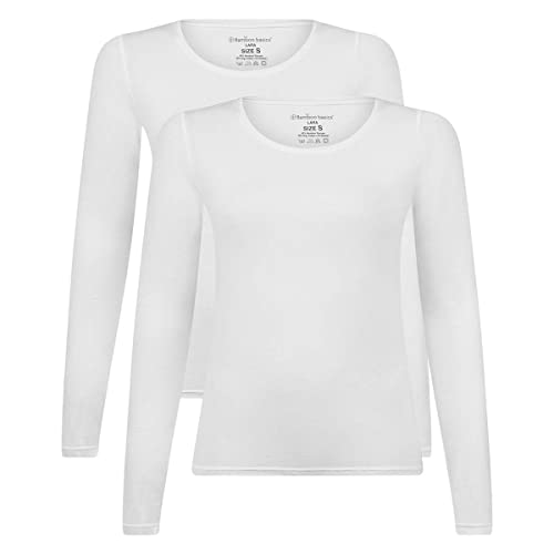 Bamboo Basics Damen T-Shirt, 2er Pack - Lara Longsleeve, Unterhemd, Rundhals, Uni Weiß S von Bamboo Basics