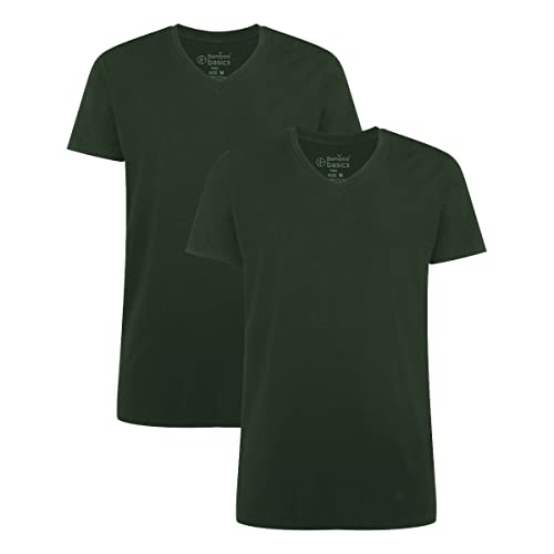 Bamboo Basics Herren T-Shirt Velo, 2er Pack - Unterhemd, V-Neck, Single Jersey Grün L von Bamboo Basics