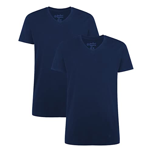 Bamboo Basics Herren T-Shirt Velo, 2er Pack - Unterhemd, V-Neck, Single Jersey Marine 2XL von Bamboo Basics