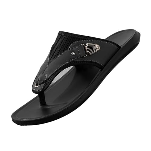 Bamboo Sea Sandale, Atmungsaktive Flip-Flops for Herren in Übergröße – Breite, bequeme Sandalen for den Sommer Duschschuhe(Black,45 EU) von Bamboo Sea