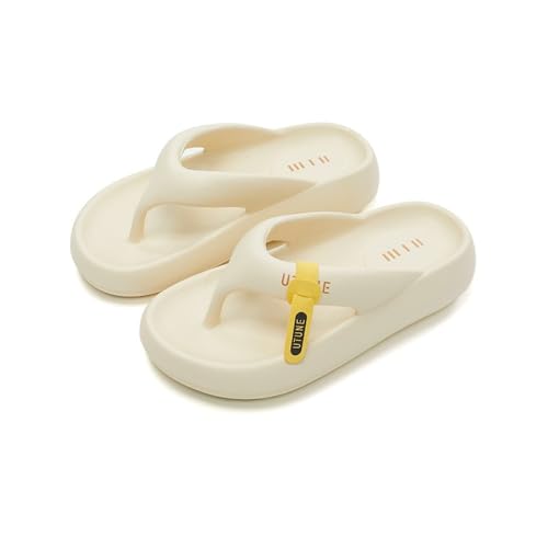 Bamboo Sea Sandale, Damen-Flip-Flops mit dicker Sohle und hohem Absatz, weiche Strandsandalen for den Sommer Duschschuhe(White,45 EU) von Bamboo Sea