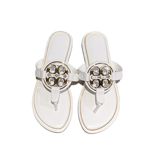 Bamboo Sea Sandale, Flache Sandalen for Damen – Modische Strand-Flip-Flops, vielseitig und bequem Duschschuhe(White,41 EU) von Bamboo Sea