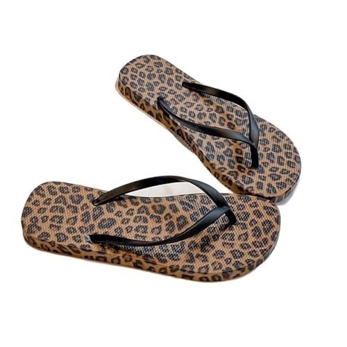 Bamboo Sea Sandale, Flip-Flops mit Leopardenmuster for Damen, Strandsandalen mit Keilabsatz und dicker Sohle Duschschuhe(38 EU) von Bamboo Sea