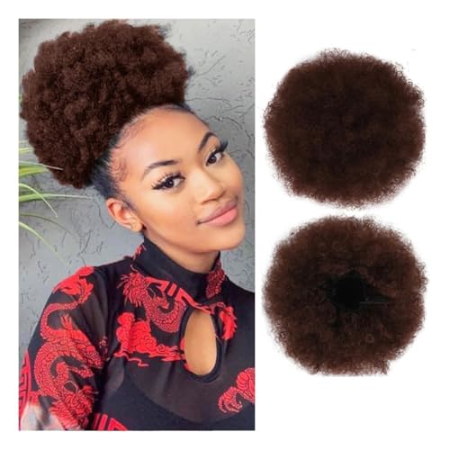 Dutt, Afro Puff Girl 8 Zoll verworrene lockige Kordelzug Pferdeschwanz schwarz Chignon Haarverlängerung Perücken(Dark brown) von Bamboo Sea