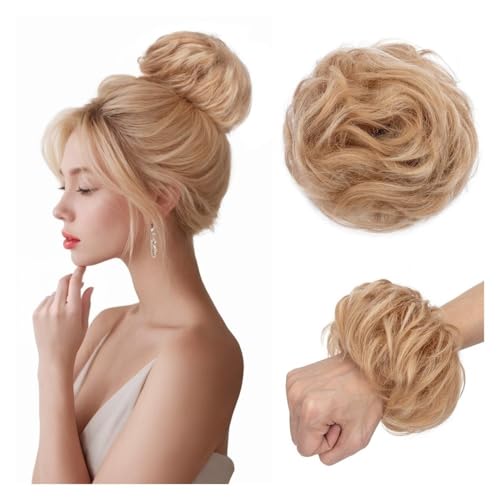 Dutt, Echthaar, unordentlicher Dutt, Haargummis, Hochsteckfrisur, Pferdeschwanz-Verlängerung for Frauen und Mädchen Perücken(Mixed gold) von Bamboo Sea