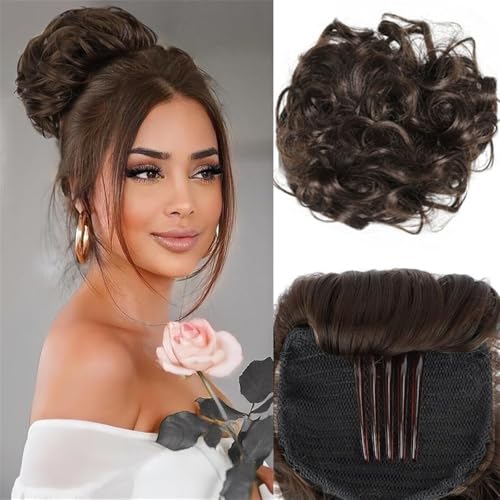 Dutt, Großes Messy Bun-Haarteil for Frauen – Synthetischer Haarknoten mit Kordelzugkamm Perücken(Brown) von Bamboo Sea