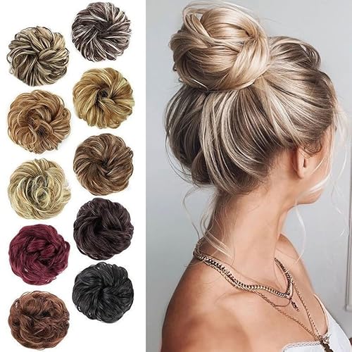 Dutt, Haarringe mit Seidenblumen for Damen – flauschige, lockige Haarbänder Perücken(Brown+white) von Bamboo Sea