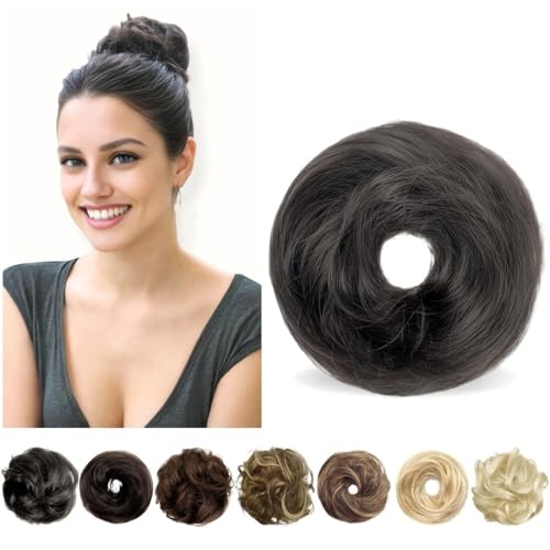 Dutt, Messy Bun Haarteil for Frauen Echthaar Donut Hochsteckfrisur mit Haargummi Perücken(Black) von Bamboo Sea
