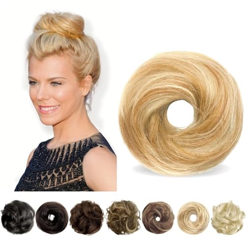 Dutt, Messy Bun Haarteil for Frauen Echthaar Donut Hochsteckfrisur mit Haargummi Perücken(Brownish gold) von Bamboo Sea