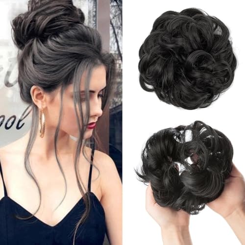 Dutt, Messy Bun Haarteil for Frauen – gewellte, lockige Chignon-Pferdeschwanz-Extensions, dicker, zerzauster Hochsteckdutt Perücken(Black) von Bamboo Sea