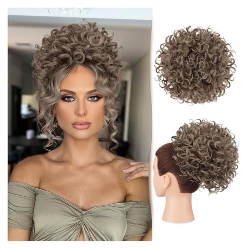 Dutt, Messy Bun Haarteil for schwarze Frauen – Lockiger Pferdeschwanz mit Kordelzug, locker gewellter 80 g zerzauster Kunsthaarknoten Perücken(Light grey-gold) von Bamboo Sea