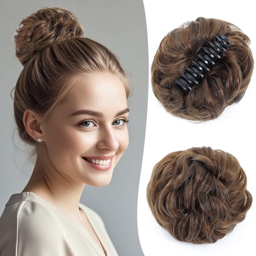 Dutt, Messy Bun Haarteil – gewellte Klammer – synthetische Fake Buns for den Alltag von Frauen Perücken(Light brown) von Bamboo Sea