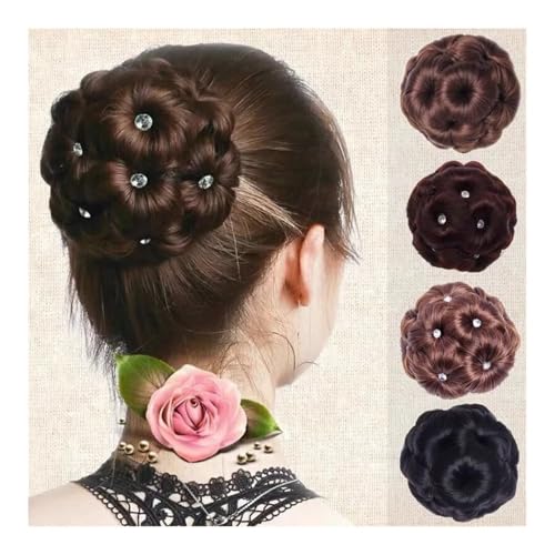 Dutt, Neun Blumen Lockenwickler Damen Kugelkopf Perücke Braut Cheongsam Stil Kopfbedeckung Haar Perücken(Light brown) von Bamboo Sea