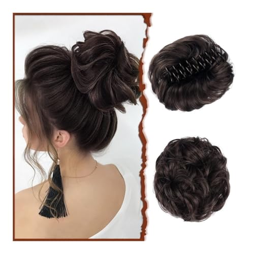 Dutt, Synthetische Haarklammer for Damen – gewellter, lockiger, unordentlicher Dutt, zerzaustes Hochsteckfrisur-Haar-Accessoire Perücken(Darkest Brown) von Bamboo Sea
