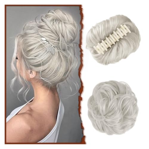 Dutt, Synthetische Haarklammer for Damen – gewellter, lockiger, unordentlicher Dutt, zerzaustes Hochsteckfrisur-Haar-Accessoire Perücken(Silver Grey) von Bamboo Sea