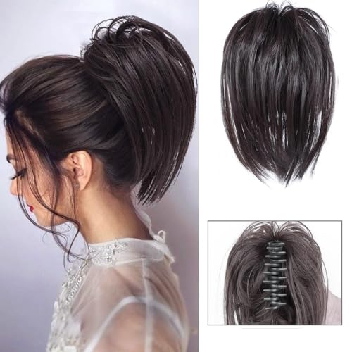 Dutt, Synthetischer, unordentlicher, lockiger Haarknoten mit Pferdeschwanz – Clip-in-Chignon-Haarverlängerungen for Frauen Perücken(Black brown) von Bamboo Sea