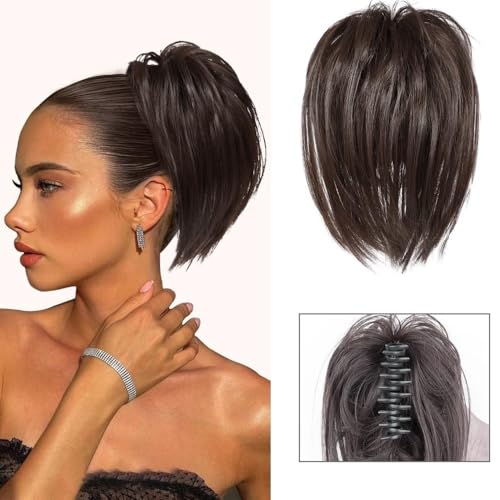 Dutt, Synthetischer, unordentlicher, lockiger Haarknoten mit Pferdeschwanz – Clip-in-Chignon-Haarverlängerungen for Frauen Perücken(Dark brown) von Bamboo Sea