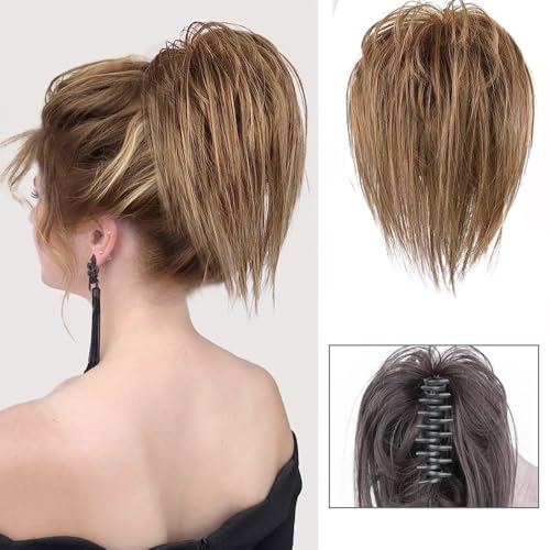 Dutt, Synthetischer, unordentlicher, lockiger Haarknoten mit Pferdeschwanz – Clip-in-Chignon-Haarverlängerungen for Frauen Perücken(Gold) von Bamboo Sea