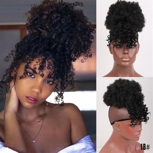 Dutt, Synthetischer Afro-Haarknoten mit Pony und Kordelzug for schwarze Frauen Perücken(Dark black) von Bamboo Sea