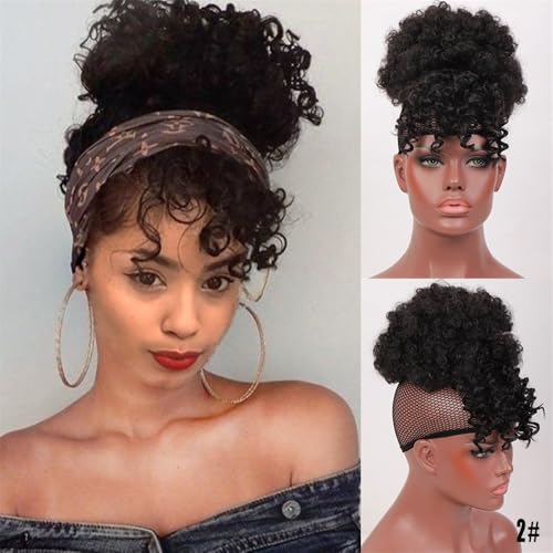 Dutt, Synthetischer Afro-Haarknoten mit Pony und Kordelzug for schwarze Frauen Perücken(Light black) von Bamboo Sea