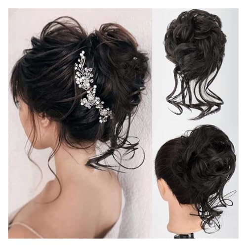 Dutt, Synthetisches Messy Bun-Haarteil for Frauen, gewellte, lockige Chignon-Pferdeschwanz-Haargummis Perücken(Light black) von Bamboo Sea