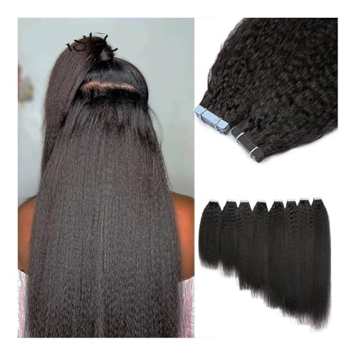 Haarverlängerungen, 12–26 Zoll verworrene gerade Tape-In-Echthaarverlängerungen for schwarze Frauen, 100% Remy-Haar, selbstklebendes Remy-Haar, Schwarz(16 inch) von Bamboo Sea