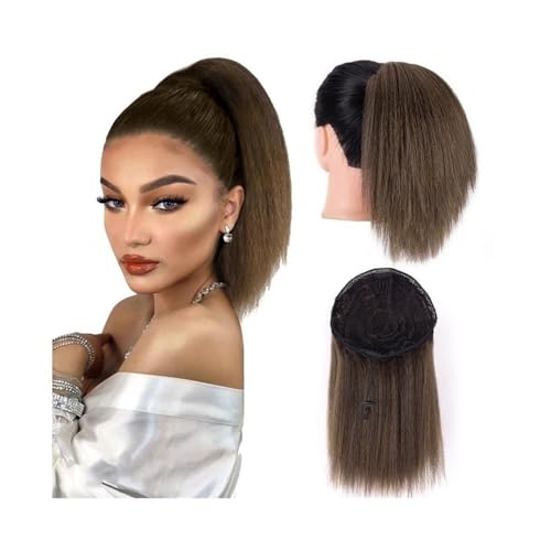 Pferdeschwanzverlängerung, 10" gerader Pferdeschwanz mit Kordelzug – synthetisches Haarteil for Frauen Haarverlängerungen(Brown) von Bamboo Sea