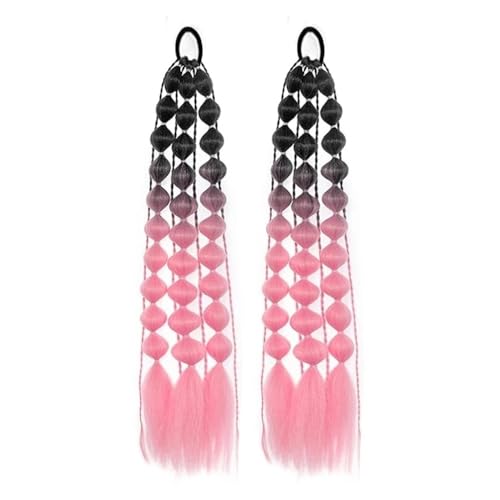 Pferdeschwanzverlängerung, 1pc Laterne Bubble Pferdeschwanz Verlängerung 20 Zoll Bubble Pferdeschwanz Twisted Braid mit Gummiband for Frauen Haarverlängerungen(Black+pink) von Bamboo Sea
