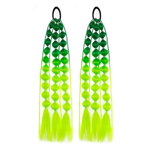 Pferdeschwanzverlängerung, 1pc Laterne Bubble Pferdeschwanz Verlängerung 20 Zoll Bubble Pferdeschwanz Twisted Braid mit Gummiband for Frauen Haarverlängerungen(Green+yellow) von Bamboo Sea