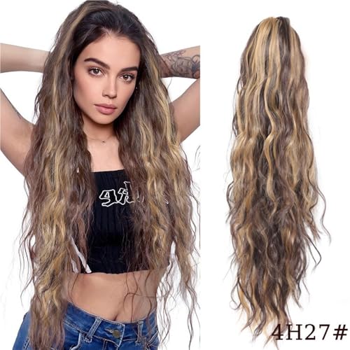 Pferdeschwanzverlängerung, Perücke Pferdeschwanz Damen Langes Haar Griff Wasser Welligkeit Perücken Langes lockiges Haar Chemische Faser Perücke Hoher Pferdeschwanz Haarverlängerungen(Brown,20inch(50c von Bamboo Sea